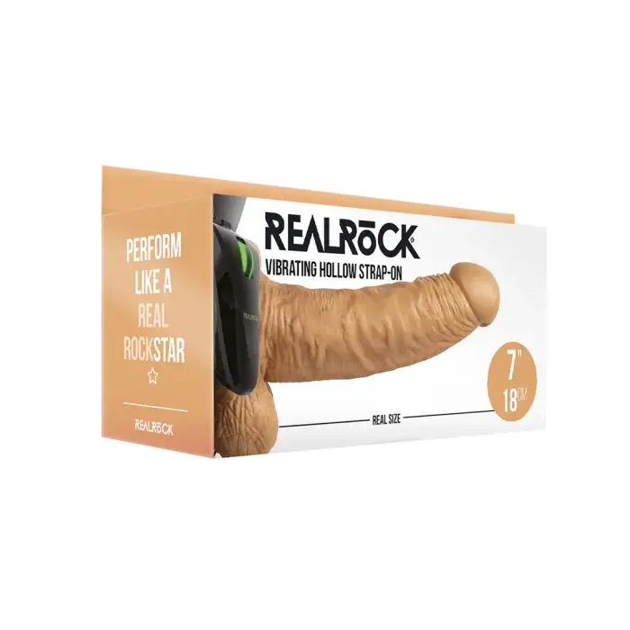 RealRock вибрирующий полый страпон-вибратор с шариками – 18 cm (7″) – телесный