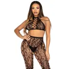 Crop Top & Crotchless Tights Set – Black – One Size — Photo 1