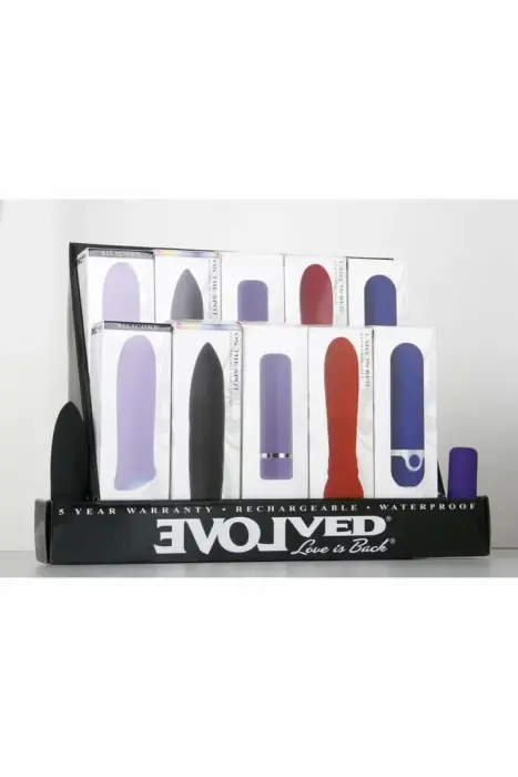 EVOLVED Rechargeable Bullet Mixed Display – set of 10 intimate devices, multicolour