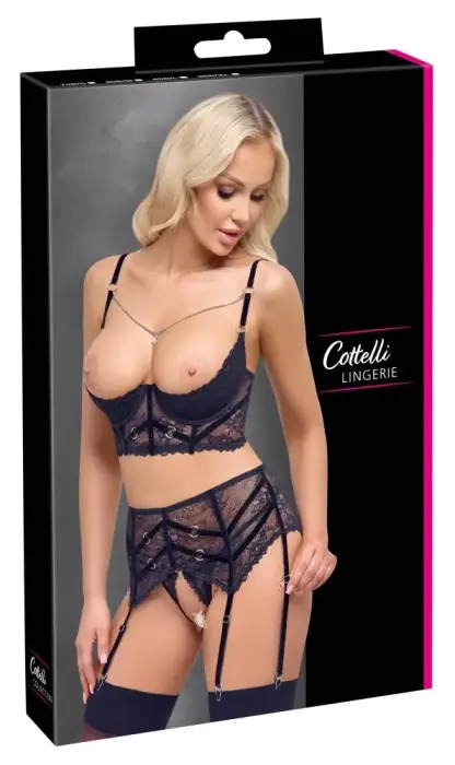 Cottelli Lingerie Shelf Bra Set with Chain – Black – 75B/S