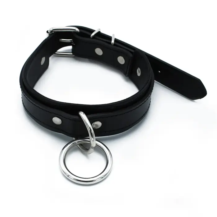 Black Leather Collar with Big O-Ring