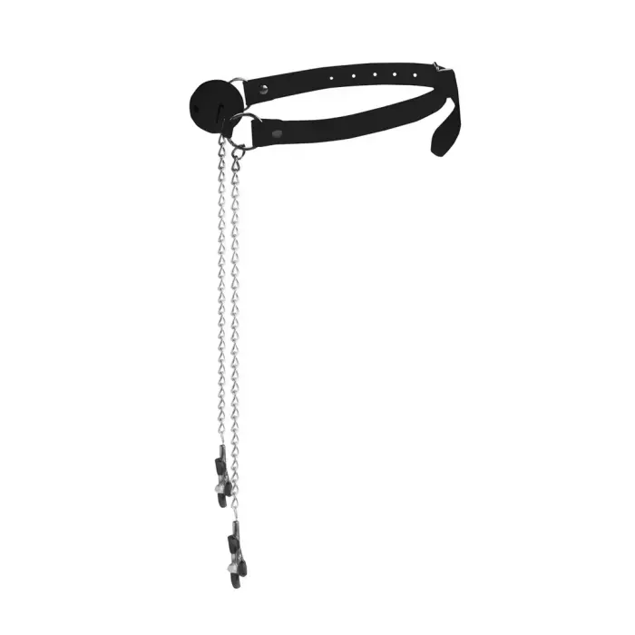 EasyToys Adjustable Ball Gag with Nipple Clamp System – Black