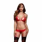 Baci Lacy Bra & Garter Set Red – Adjustable, One Size — Photo 1