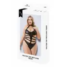 Bodi halter-kaeluse ja wet look viimistlusega – must – Queen Size — Foto 1