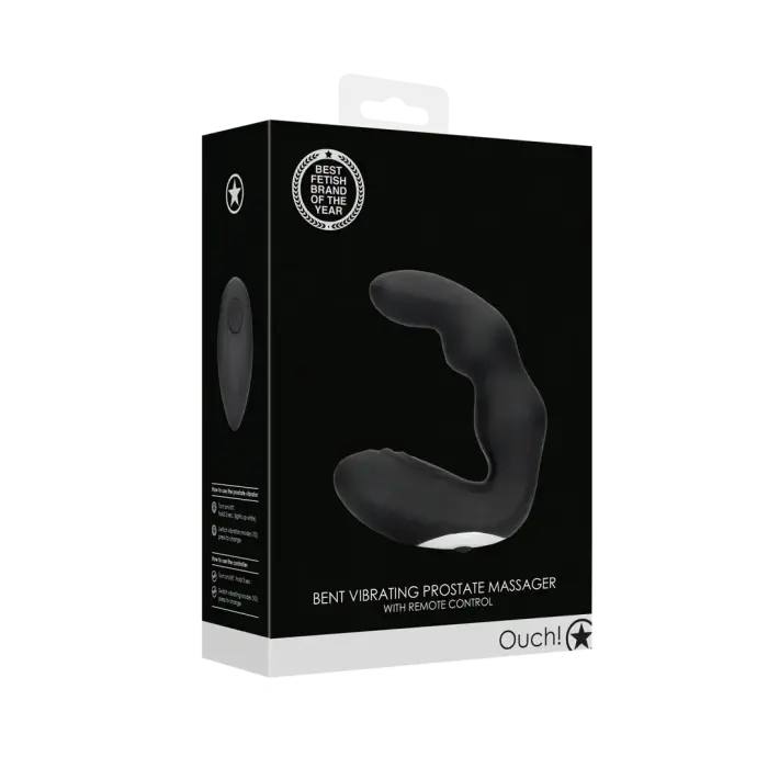 OUCH! Bent Vibrating Prostate Massager with Remote Control – 14 cm – Black