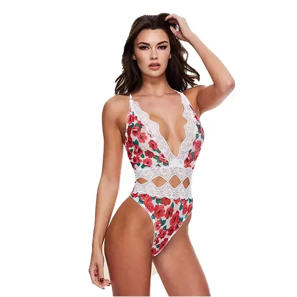 Baci Lingerie White Floral Lace Teddy – M/L