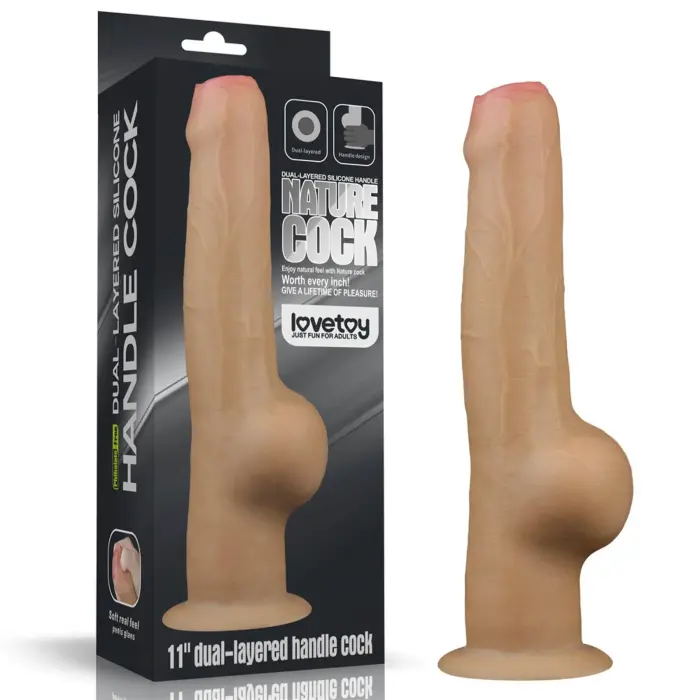 Love Toy двухслойный силиконовый дилдо с ручкой – 28 см (11″) – Телесный