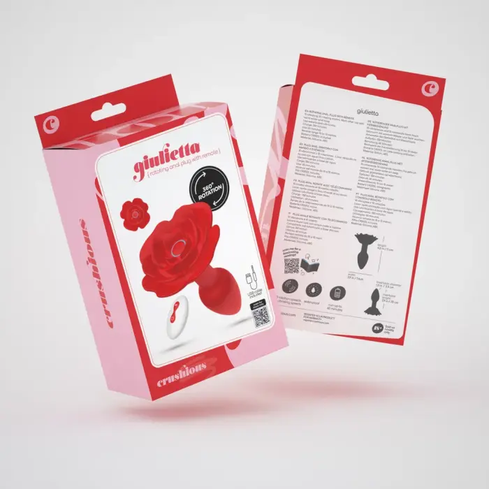 Giulietta - Pöörlev roosikujuline anaaltapp kaugjuhtimispuldiga – 7.7 cm – Punane