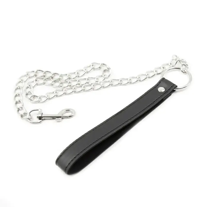 Black PU Leather Leash with Chain – 65 cm