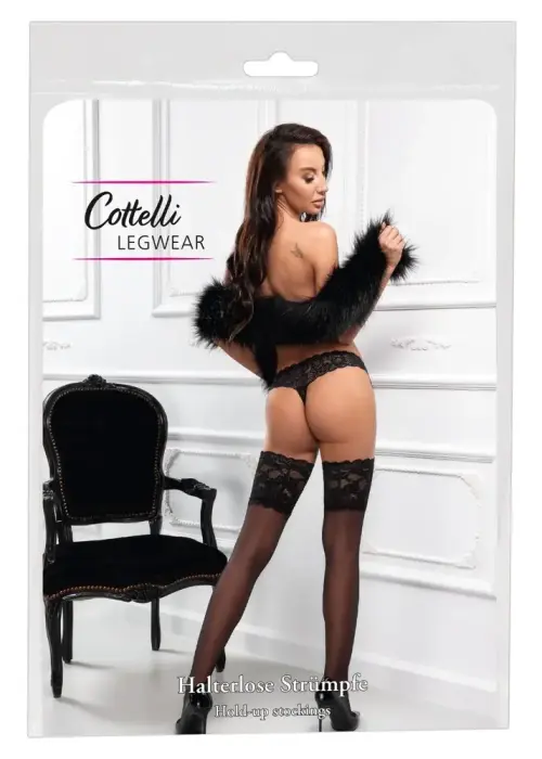 Cottelli LEGWARE чулки до бедра с силиконом и чёрным кружевом 20 DEN