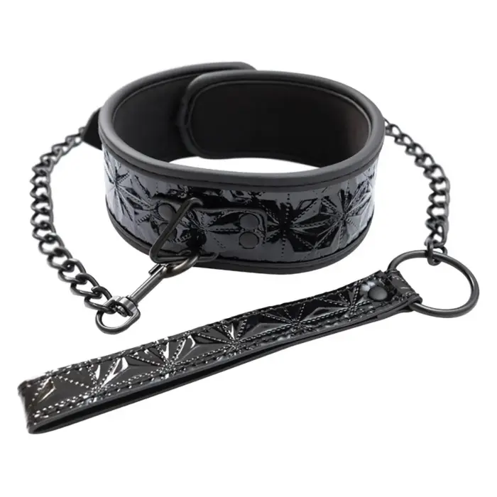 Adjustable Faux Leather Collar with Detachable Leash – Black