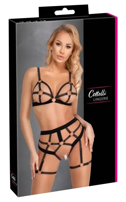 Cottelli LINGERIE Harness Bra & Thong Set Open Design – XL – Black
