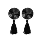 Apaļi krūšu uzlīmju komplekti ar mirdzumu un pomponiem – melni – Viens izmērs Foto 1