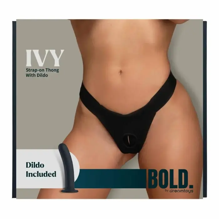 BOLD. IVY Strap-On Thong – минималистичные стринги с силиконовой насадкой 15,5 см – чёрные – размер XXL