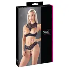 Cottelli Collection комплект с открытым бюстгальтером и кружевным декором 80B/M – чёрный — Фото 1