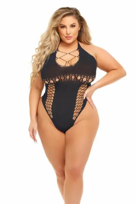 Fantasy Lingerie Hot Too Handle – õmblusteta halter body – must – üks suurus