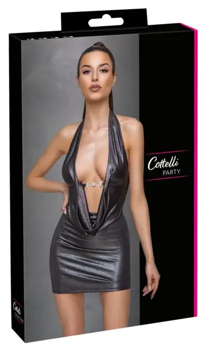 Cottelli PARTY Silver Halterneck Dress with Rhinestone Clasp – XL