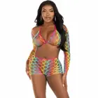 Комплект из трех предметов Leg Avenue Rainbow Mesh – топ, болеро и шорты – один размер — Фото 1