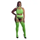 Divdaļīgs komplekts ar crop top topiņu, zeķēm un zeķturi – rozā – XL/4XL — Foto 1
