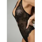 Christine Lace Body Rose – halterneck gėlėtų tekstroninių nėrinių bodis – atviras tarpkojis – juodas – S/M — Nuotrauka 2
