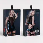 Nyala - Sheer and Wetlook Garter Dress with G-String - S/M - Black — Foto 2