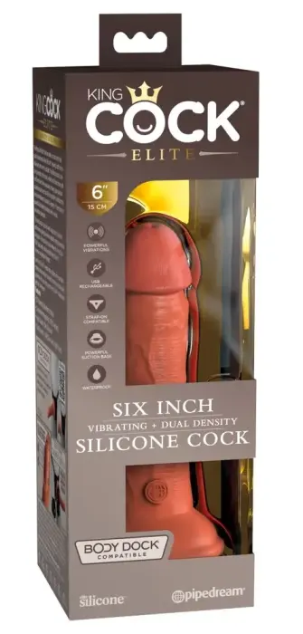 King Cock Elite 15.2 cm (6″) vibrējošs dildo – miesas krāsa