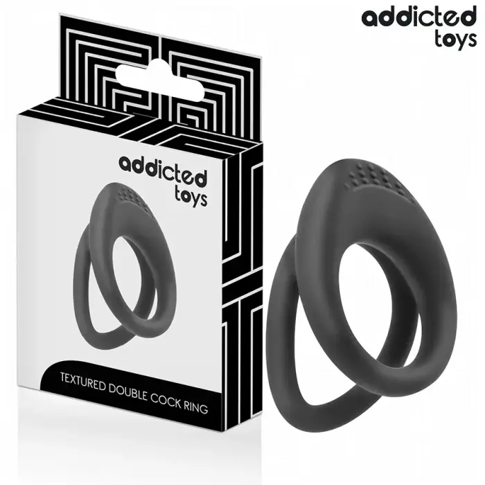 Addicted Toys Double Ring System silikoninis dvigubas žiedas – juodas – tekstūruota atrama 72 mm