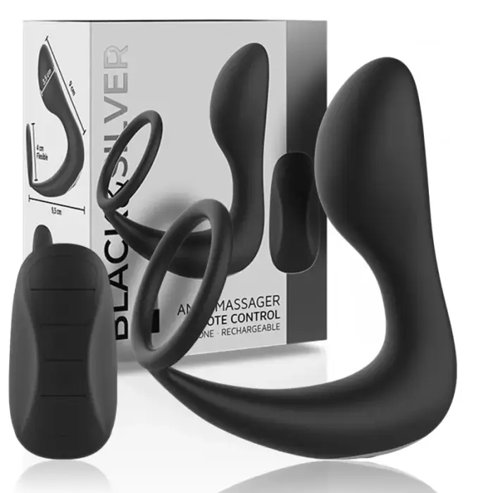 Black&Silver силиконовый массажёр с двумя моторами и пультом – чёрный