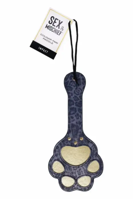 Sportsheets Cougar Paw Paddle – faux leather paddle with paw cutouts – navy blue – 28 cm