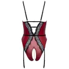 Abierta Fina Crotchless Bodysuit with Lace Inserts – Red/Black – M — Photo 9