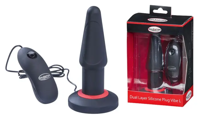 MALESATION Dual Layer Silicone Vibrating Anal Plug – L – 19 cm (7.5″) – Black
