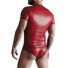 Vīriešu wet look T-krekls ar V-izgriezumu, brazīliešu biksīšu komplekts – sarkans – S Foto 2