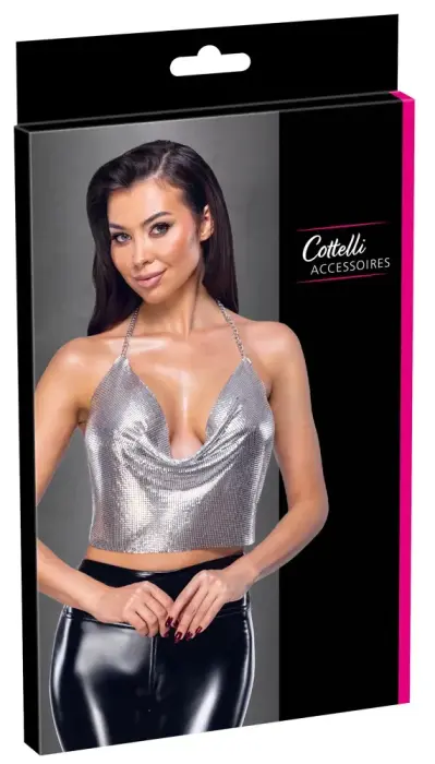 Cottelli Accessories Silver Metal Plate Halterneck Crop Top Adjustable