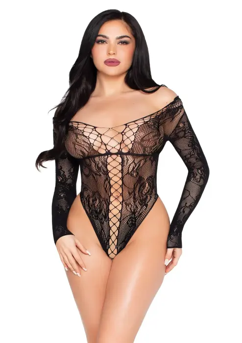 Net and Lace Teddy – Black – One Size