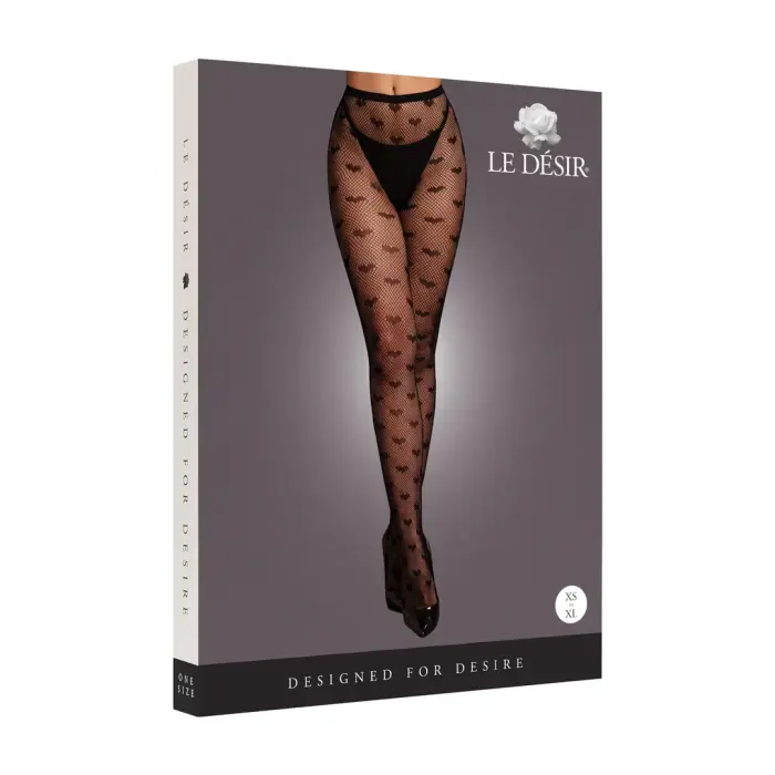 Heart Patterned Tights – One Size – Black