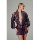 Christine Lace Kimono Graceful Purple - Elegant Sheer Robe with Belt — Nuotrauka 1
