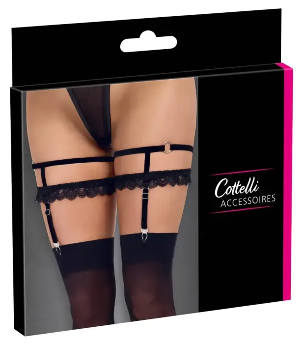 Cottelli ACCESSORIES Garter Set with Removable Straps – Black – L/XL