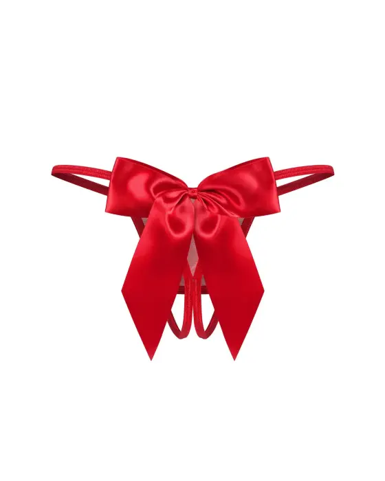 Gifty – open thong with satin bows – red – S/M
