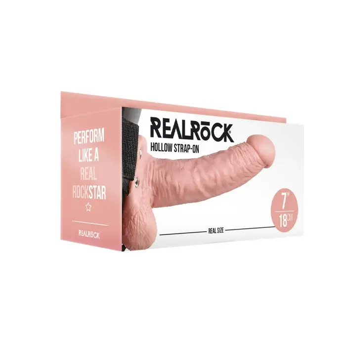 RealRock Hollow Strap-On Dildo with Balls – 18 cm (7″) – Skin