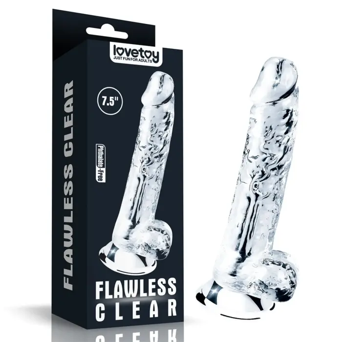 LoveToy Flawless Clear Dildo – reālistisks dildo – TPE – caurspīdīgs – 19,0 cm