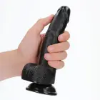 Izliekts reālistisks dildo ar sēkliniekiem un piesūcekni – 18 cm (7″) – Melns — Foto 6