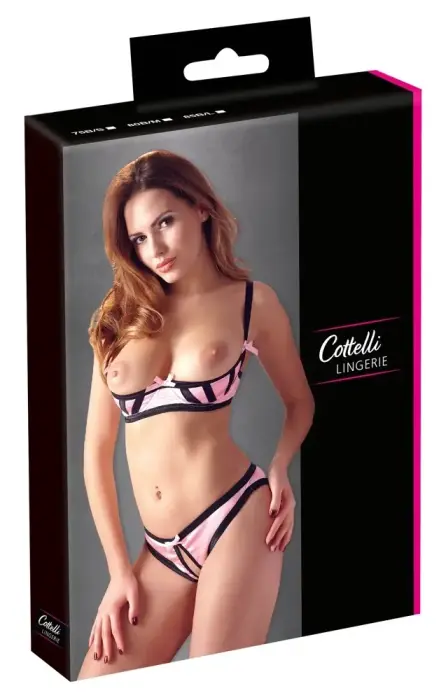 Cottelli Collection satiinist rinnahoidja komplekt – 75B/S – must ja roosa