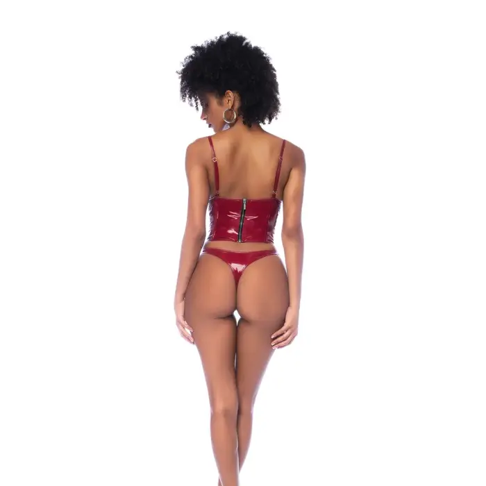 Two Piece Bustier Set – Gloss Wine Red – L