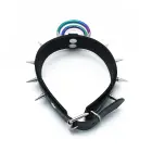 Black Leather Spiked Collar with Double Rainbow O-Rings — Photo 4