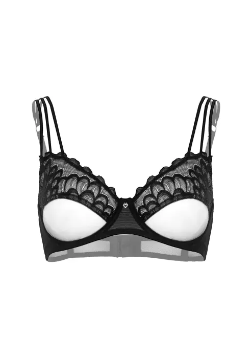 Unlined bra with faux underbust – Black – 80D