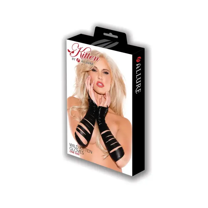 Wild Kitten Gloves with Slashed Effect and Open Fingers – Black – One Size
