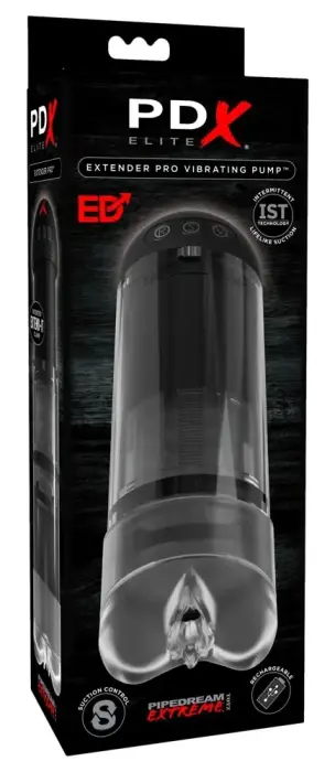 PDX Elite Extender Pro regulējams caurspīdīgs vibrējošs locekļa pumpis – 14.5 cm