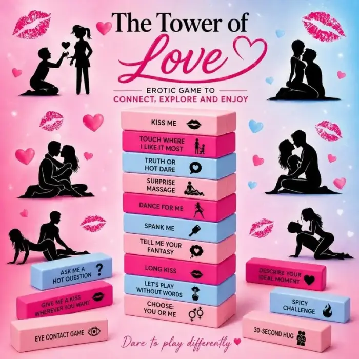 Diablo Picante Love Tower paarismäng – 48 puuklotsi – inglise keeles