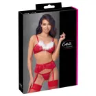 Cottelli Lingerie X-Mas 3-daļīgs mežģīņu krūštura komplekts ar spalvu apdari – sarkans – L/XL — Foto 1