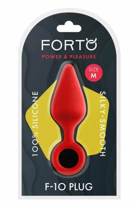 FORTO F-10 silikona anālais spraudnis ar izvelkamu gredzenu – M – Sarkans